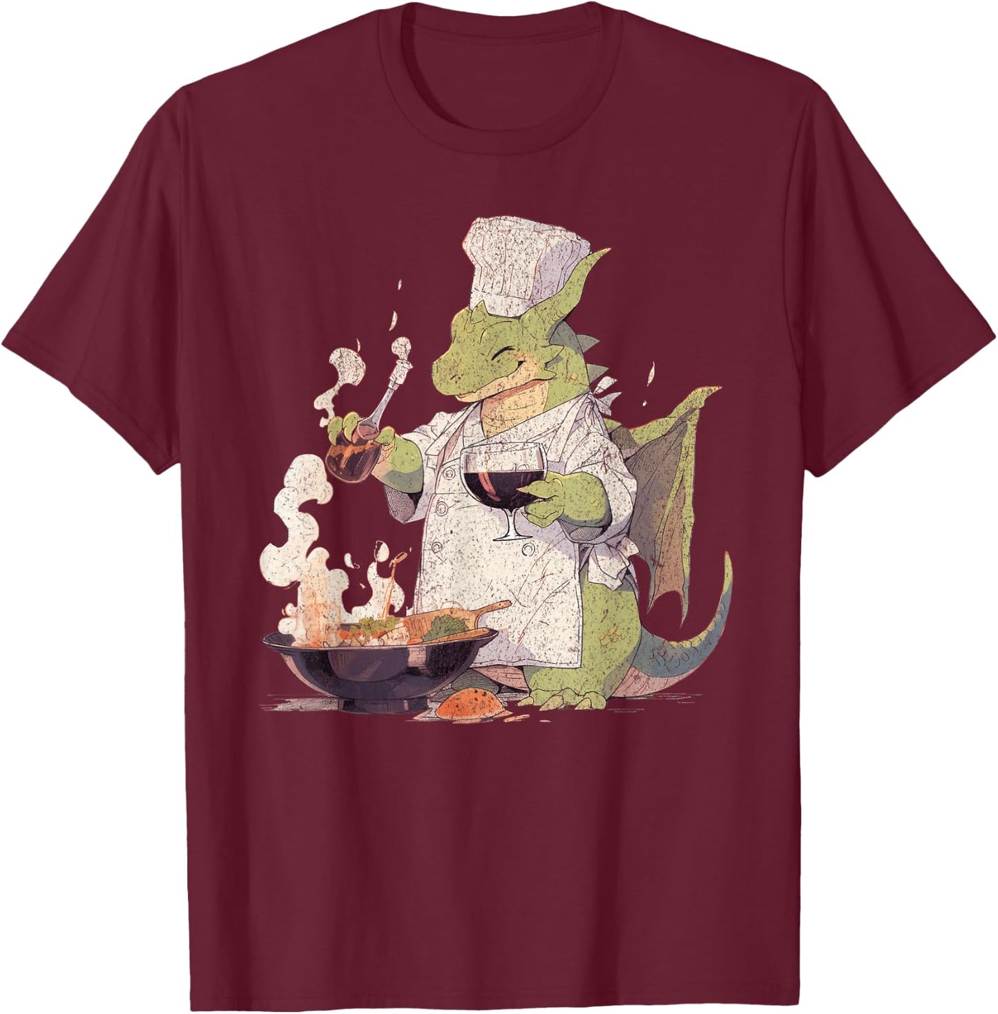 Dragon Chef Cute Cooking Baking Baker Fantasy Lover Book T-Shirt - T-Shirt | Maroon