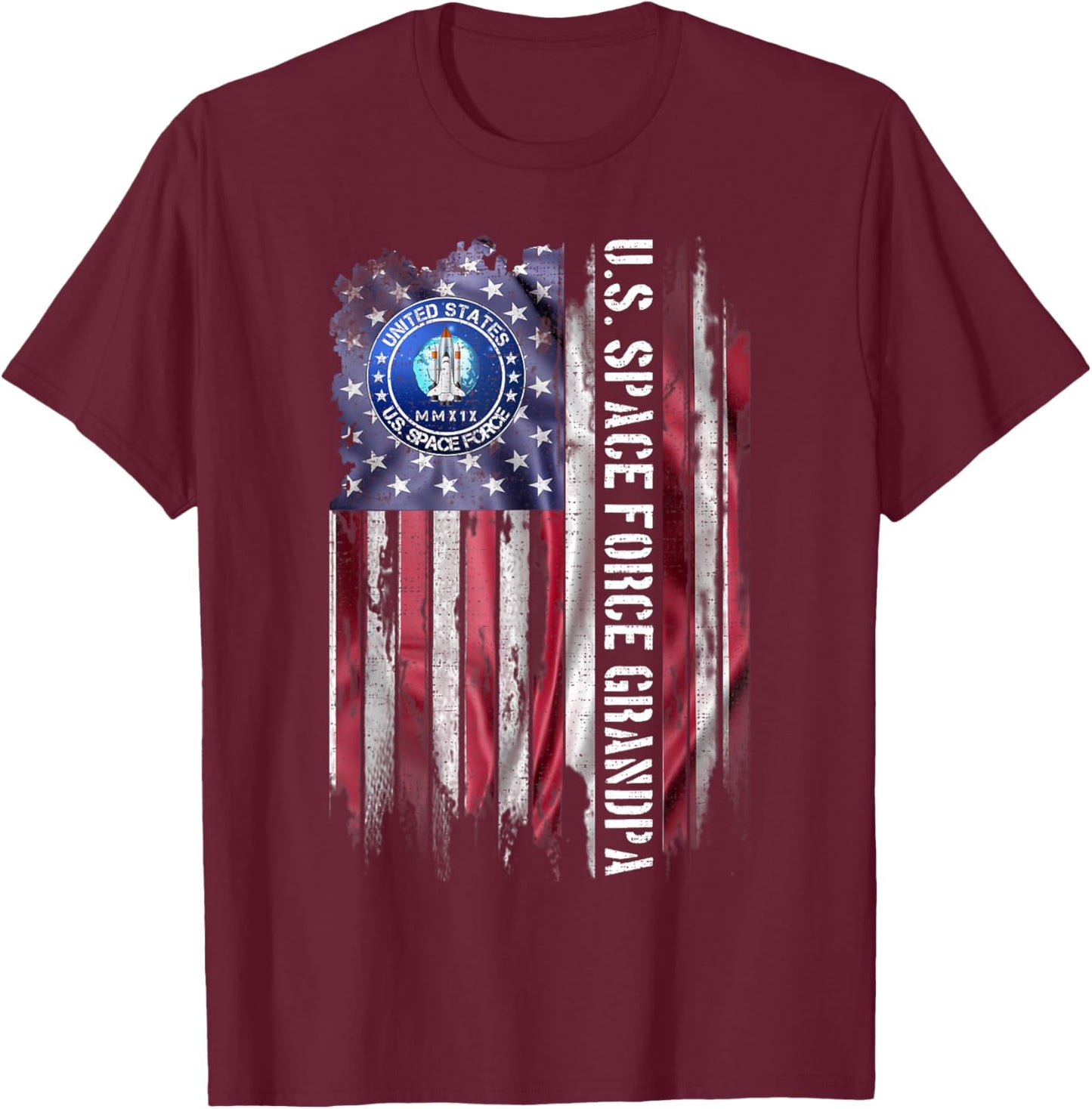 Vintage USA American Flag Proud US Space Force Grandpa Funny T-Shirt - T-Shirt | Maroon