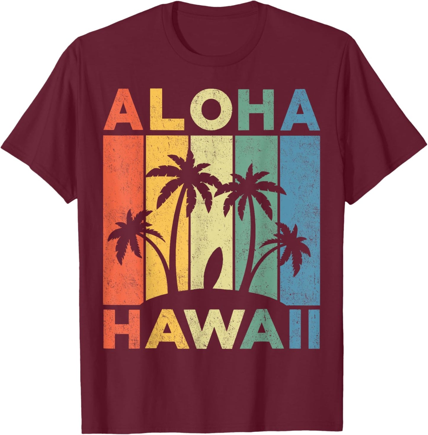 Aloha Hawaii Hawaiian Island Shirt Palm Beach Surfboard Surf Men Women Girls Kids T-Shirt - T-Shirt | Maroon