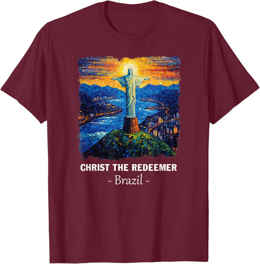 Beautiful Christ the Redeemer Brazil Ancient Wonder World T-Shirt - T-Shirt | Maroon