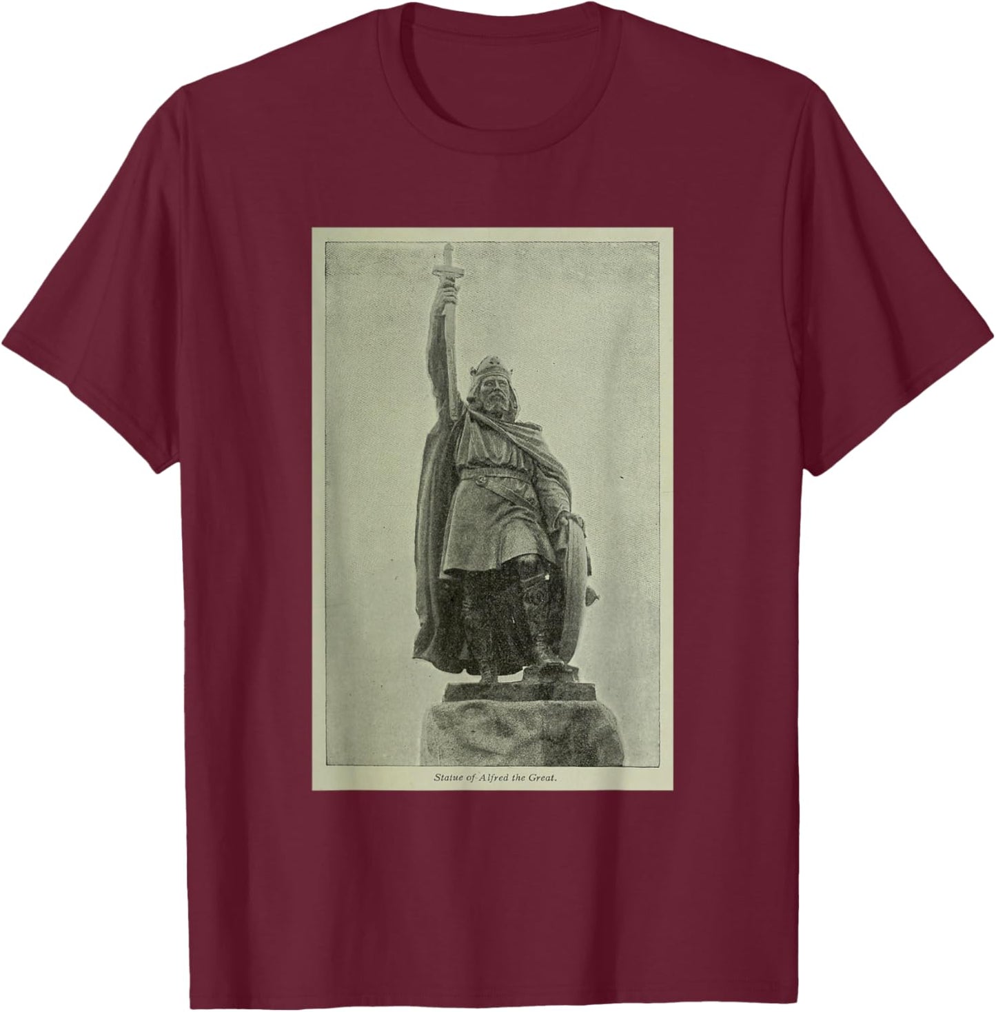 Vintage Alfred The Great Statue Illustration (1915) T-Shirt - T-Shirt | Maroon