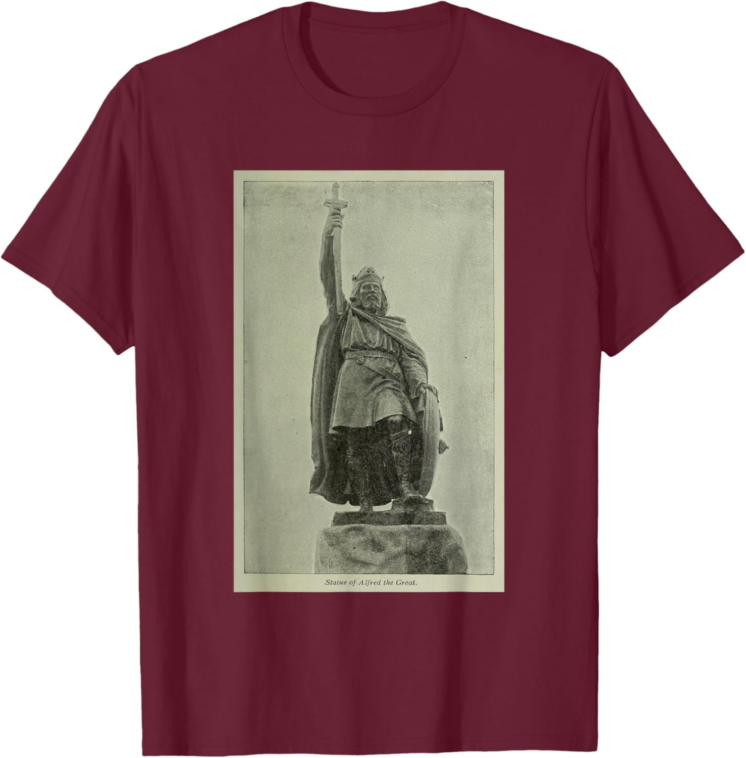 Vintage Alfred The Great Statue Illustration (1915) T-Shirt - T-Shirt | Maroon