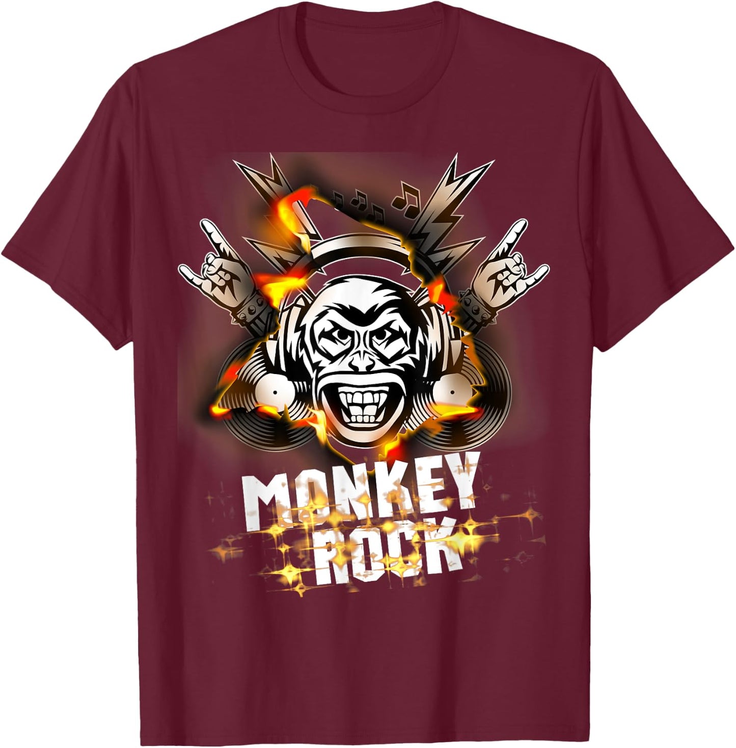 Monkey Punks Band on Fire Classic Rock and Roll Never Die T-Shirt - T-Shirt | Maroon