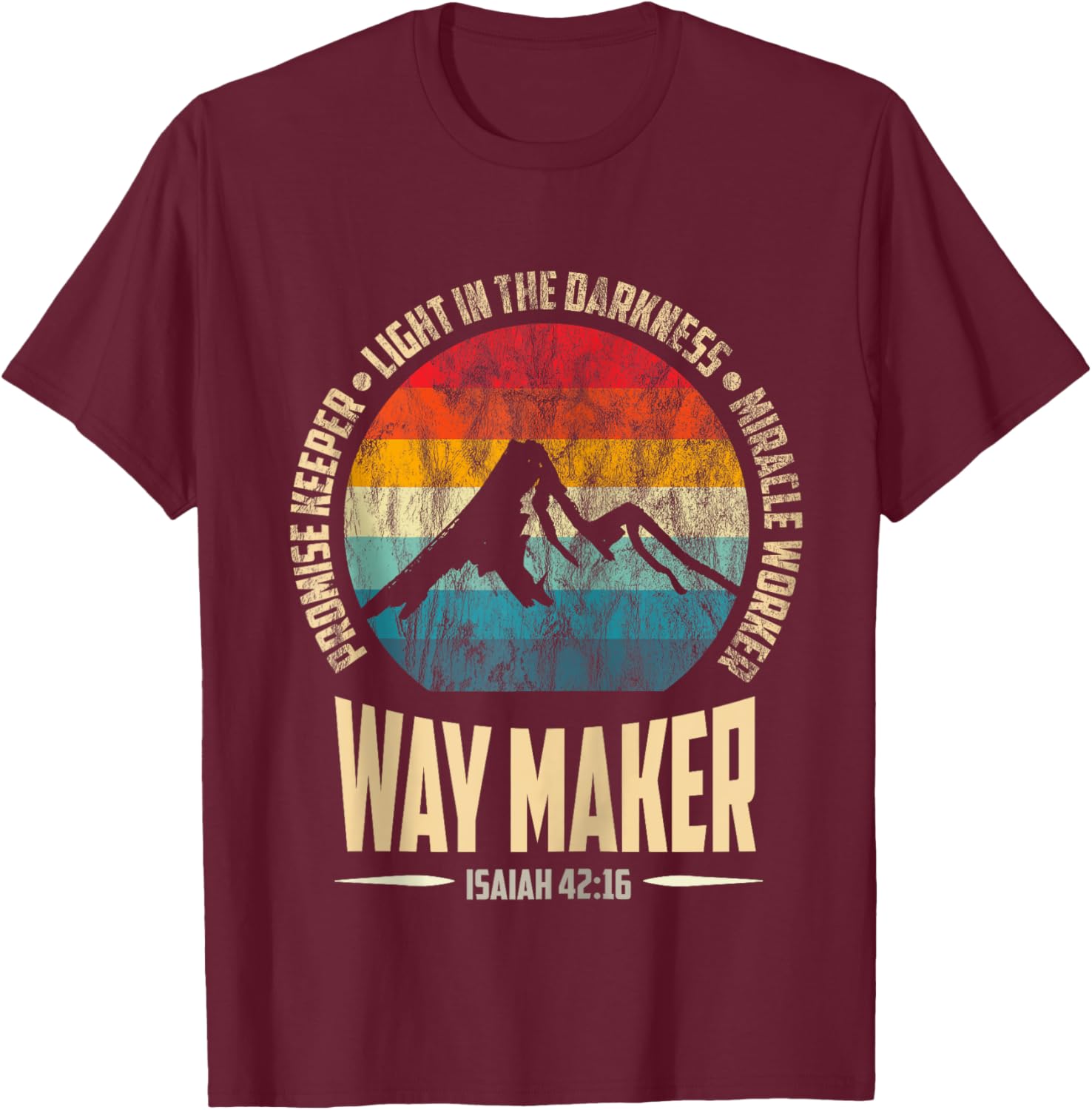 Vintage Waymaker Promise Keeper Miracle Worker Christian men Zip T-Shirt - T-Shirt | Maroon