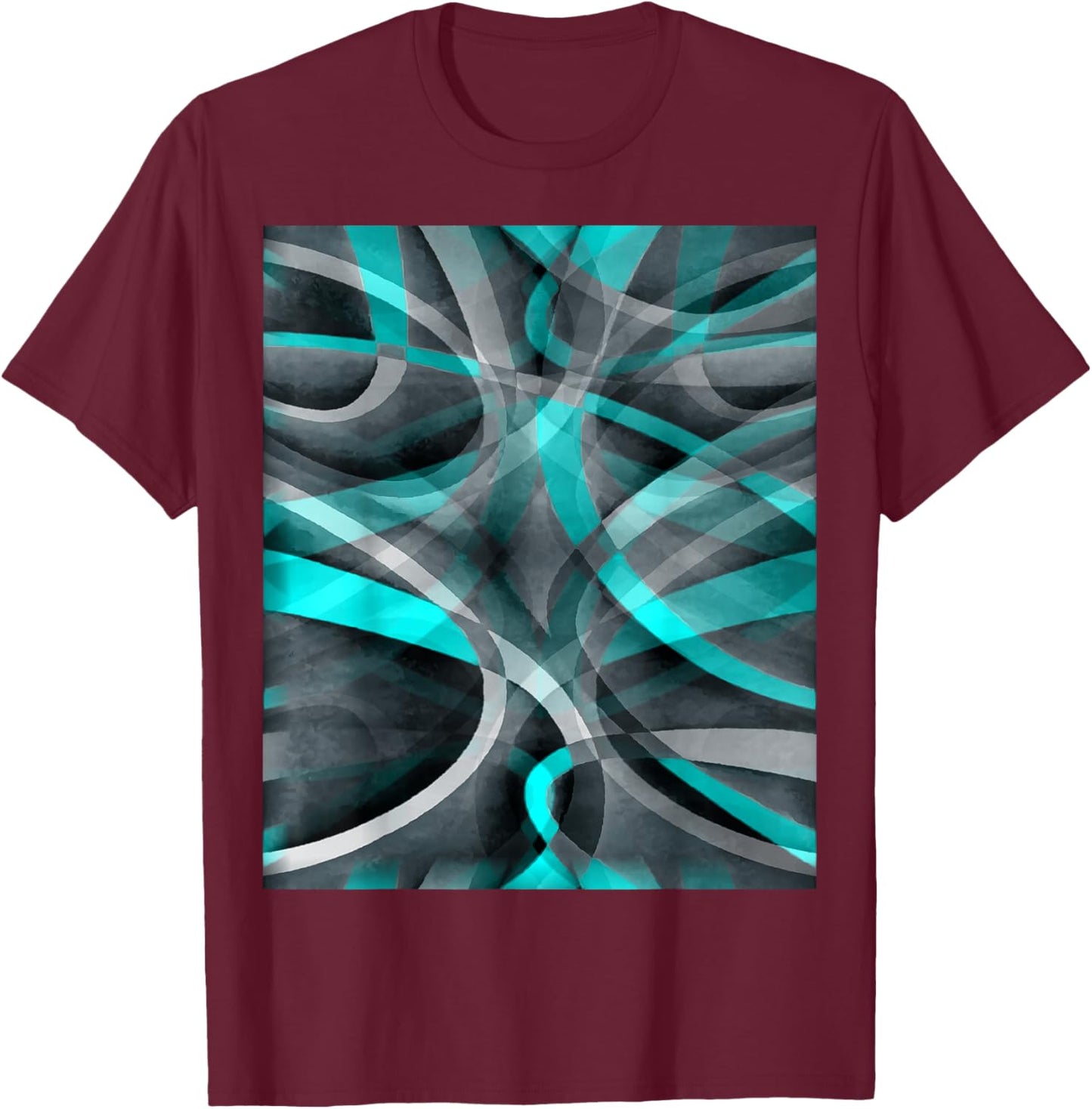 Eighties Turquoise On Grey Abstract Strip Pattern T-Shirt - T-Shirt | Maroon