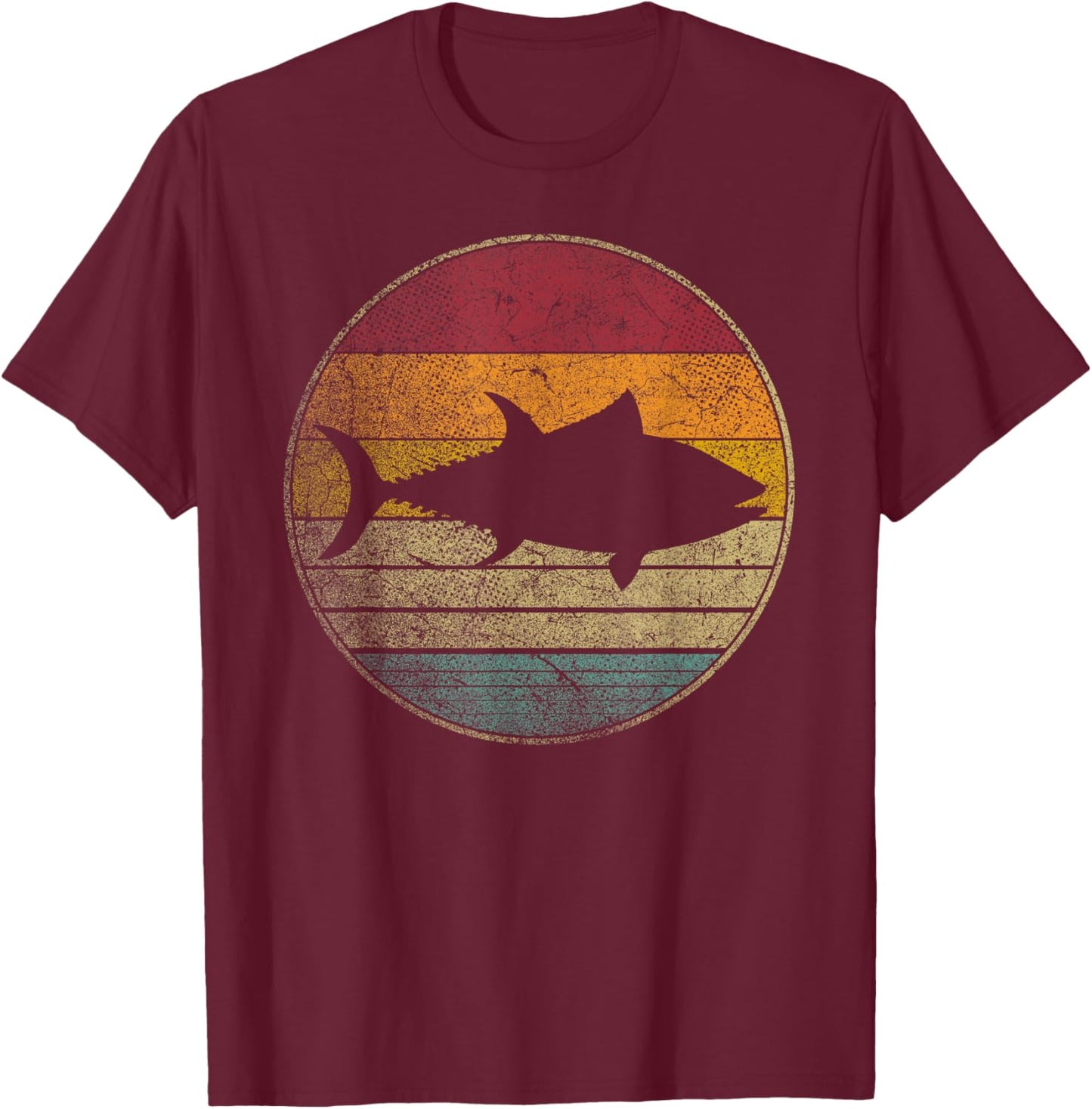Fish Fishing Tuna Vintage Distressed Retro Style 70s Gift T-Shirt - T-Shirt | Maroon