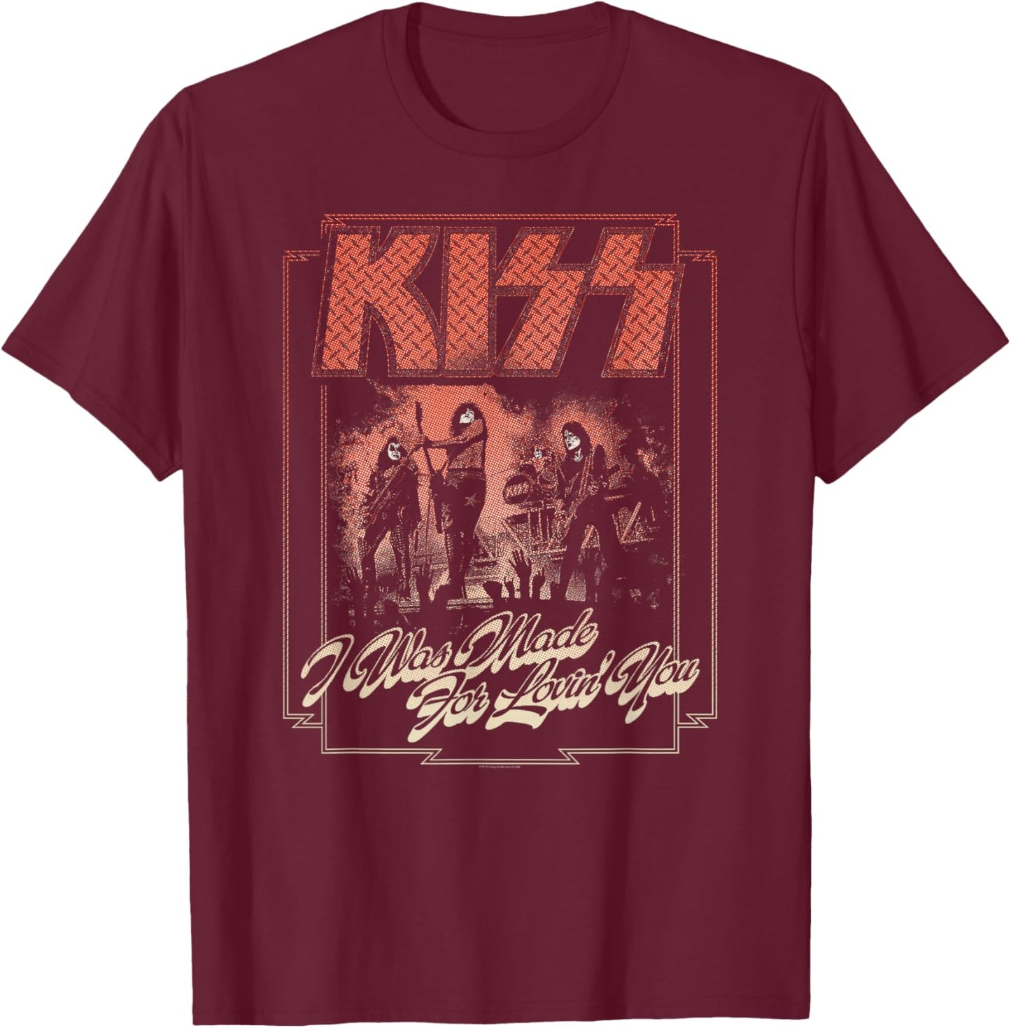 KISS - Black Lovin You , Men, -Adults, Short Sleeve, Small, Cotton 100% T-Shirt - T-Shirt | Maroon