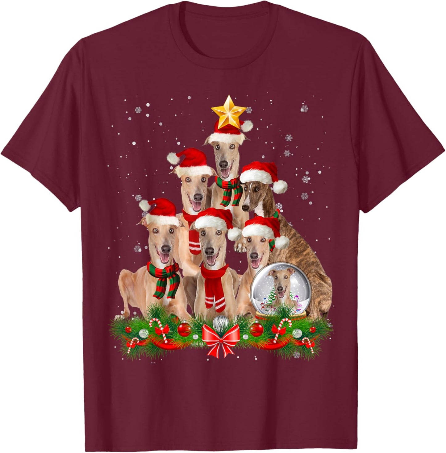Funny Greyhound Dog Christmas Tree Women T-Shirt - T-Shirt | Maroon