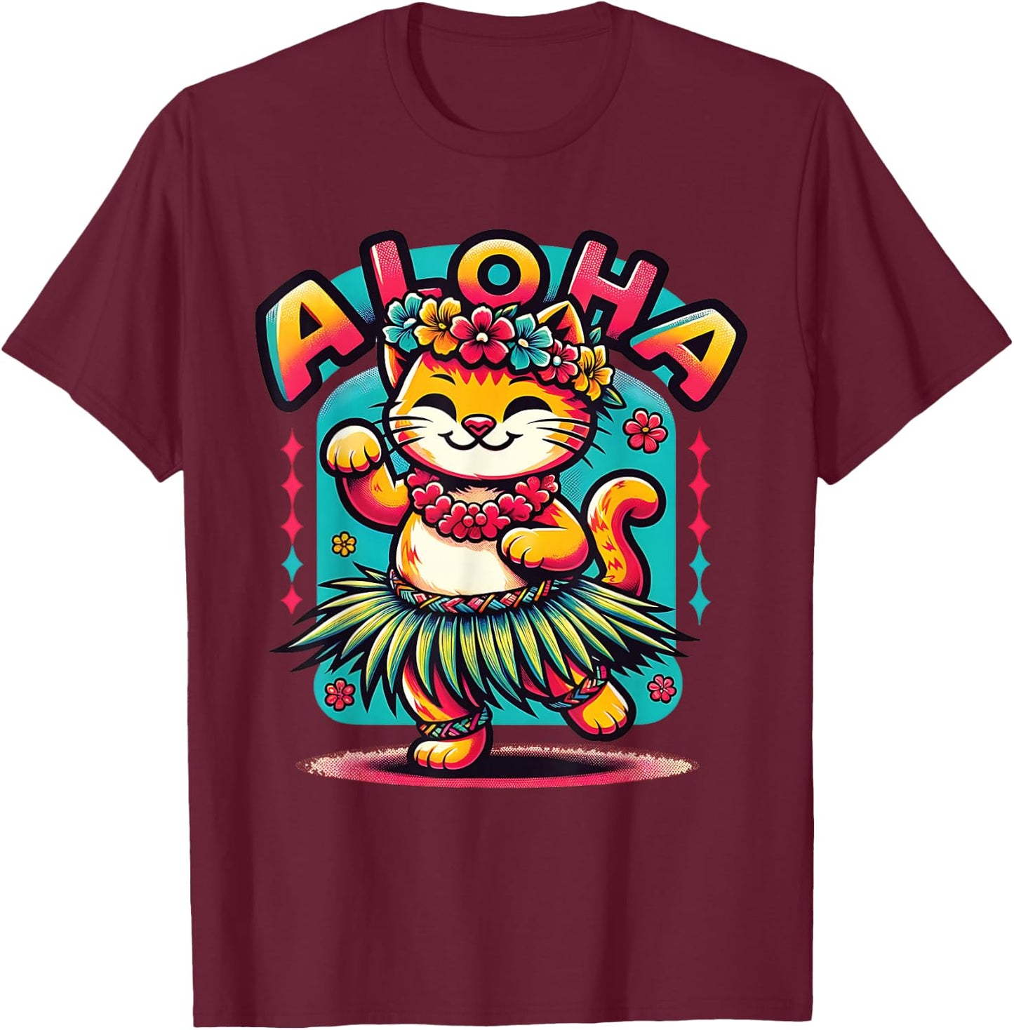 Aloha Hawaii Hawaiian Hula Dance Cats Shirt Cat Lover Hula T-Shirt - T-Shirt | Maroon