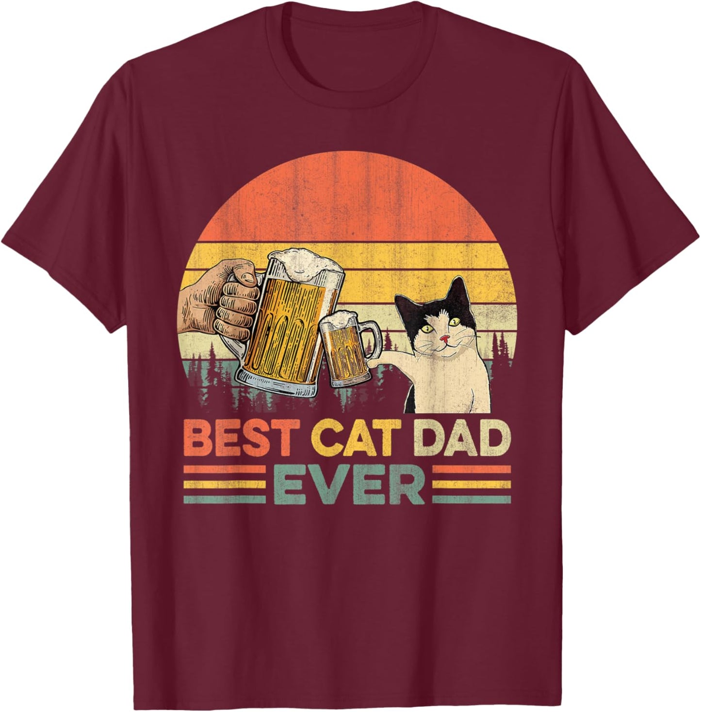 Vintage Best Cat Dad Ever Funny Beer Drinking Men T-Shirt - T-Shirt | Maroon