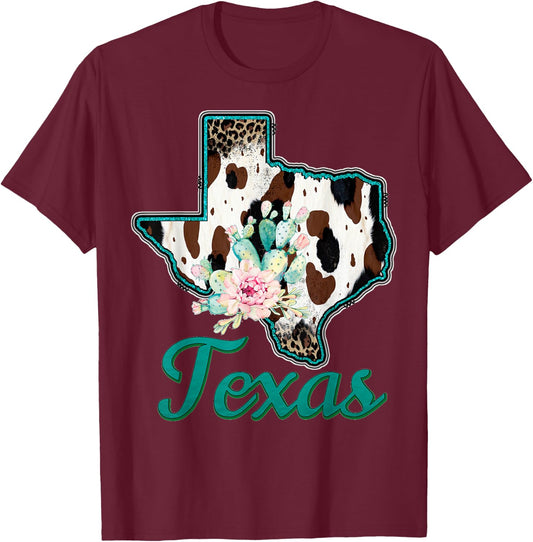 Animal Print Texas Lone Star State Cowboy Howdy Longhorn T-Shirt - T-Shirt | Maroon