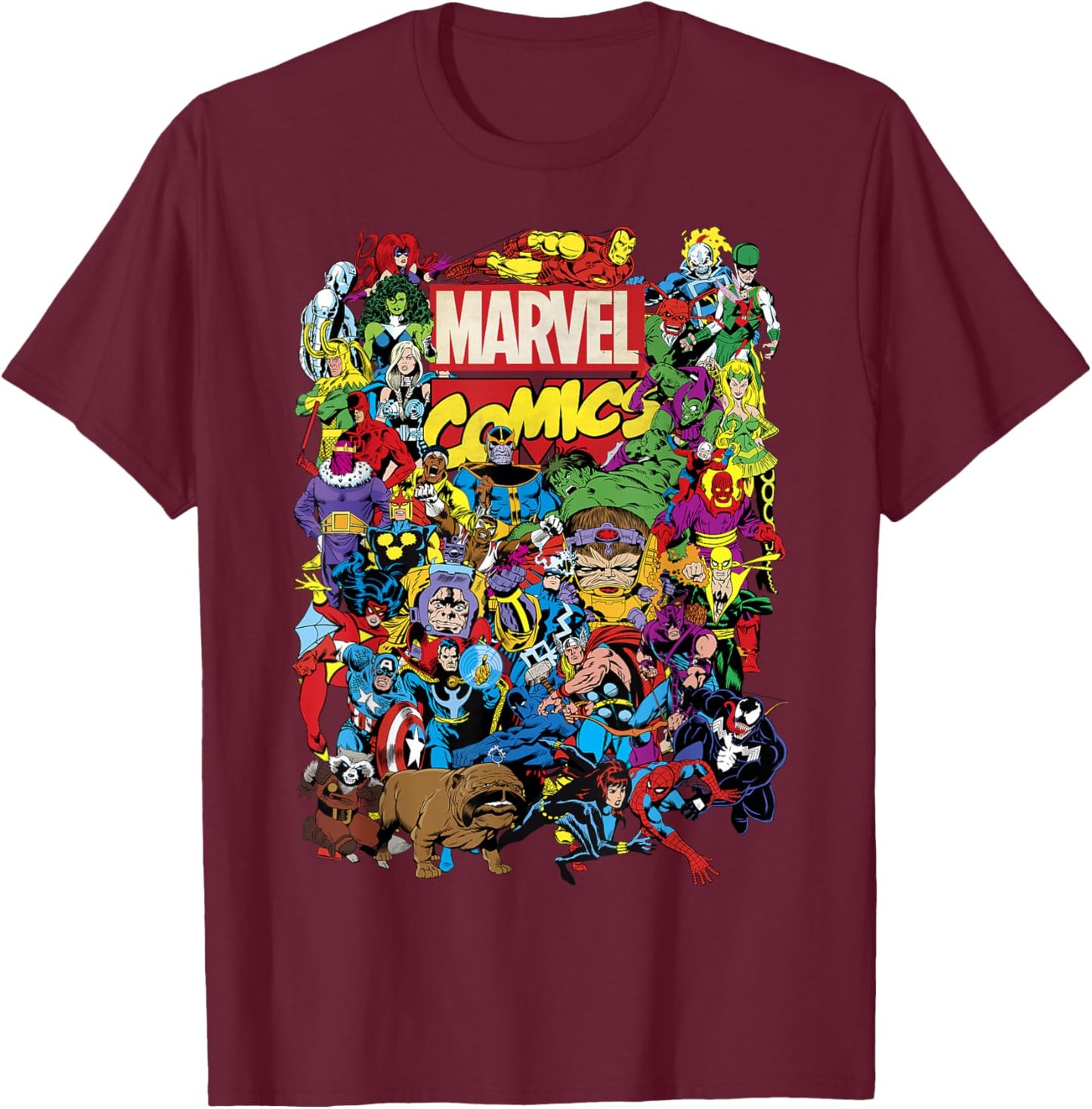 Marvel Comics Retro Classic Avengers Heroes Group Shot T-Shirt - T-Shirt | Maroon