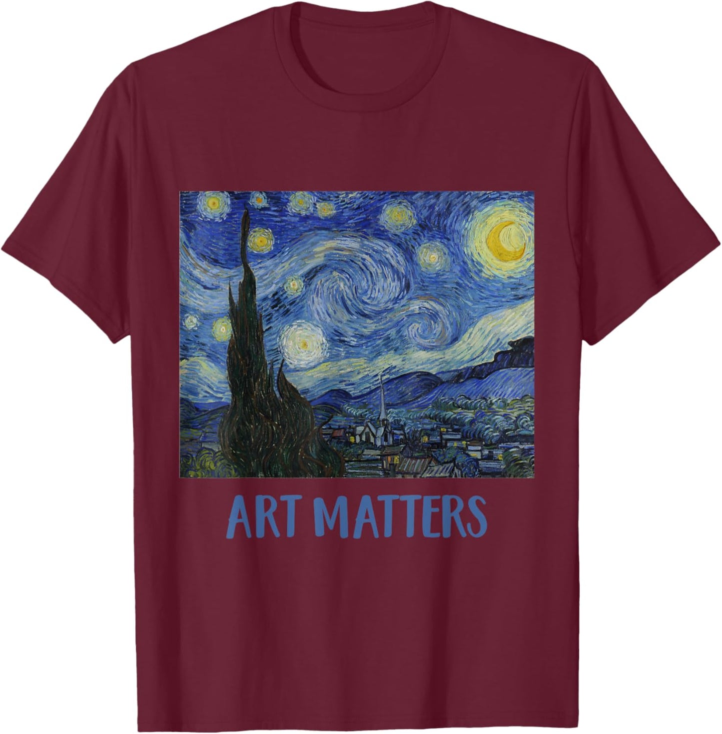 Starry Night by Vincent van Gogh Art Matters T-Shirt - T-Shirt | Maroon