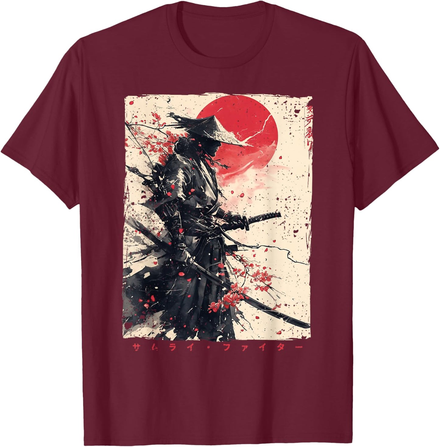 Japan Samurai Warrior Fighter Ukiyo Ink Artwork Samurai T-Shirt - T-Shirt | Maroon