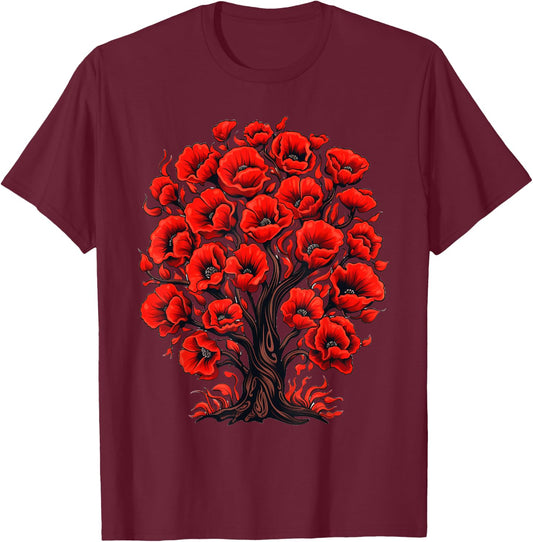 Red Poppies Tree Poppy Flower Floral T-Shirt - T-Shirt | Maroon
