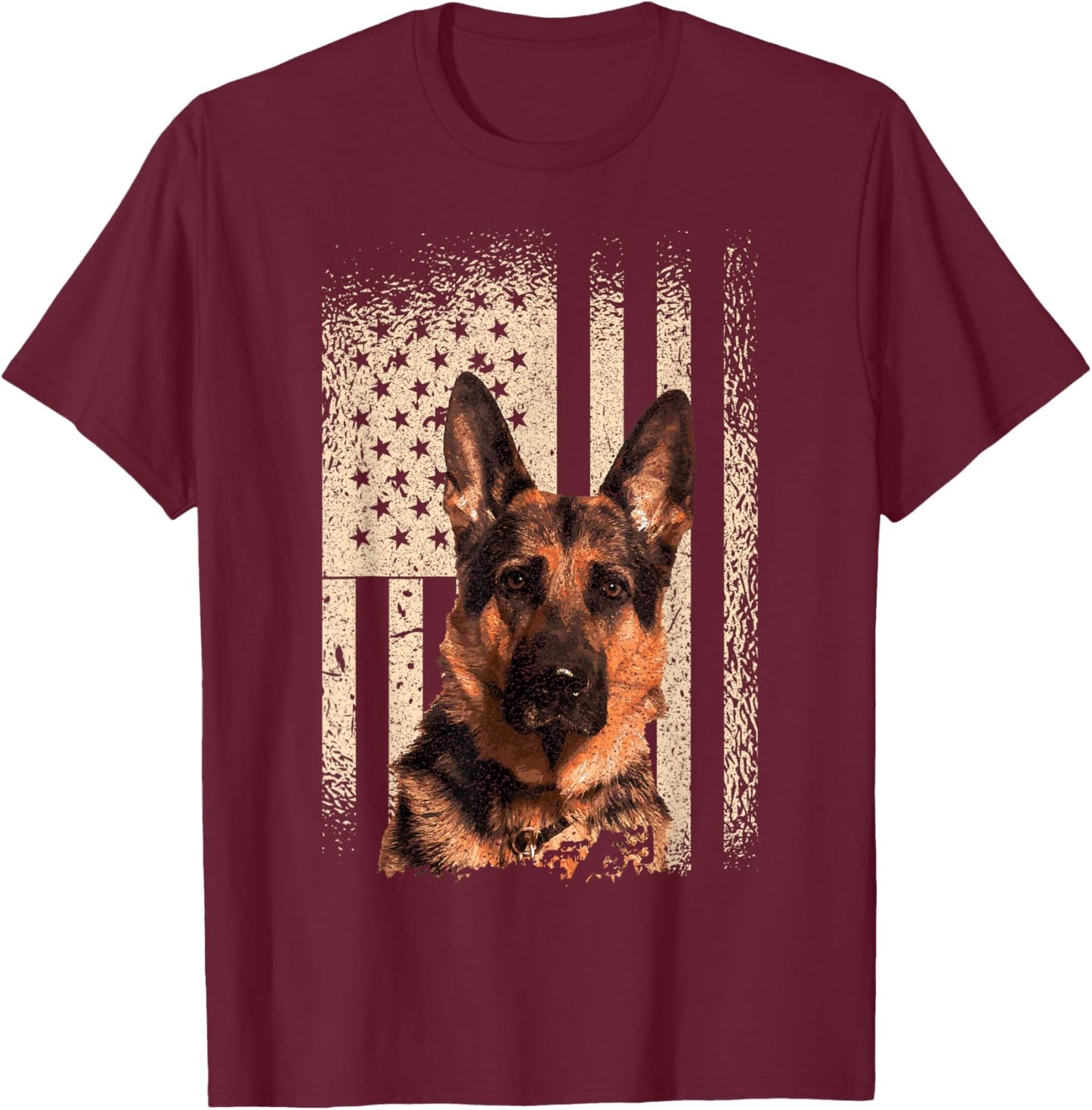German Shepherd Dog USA Men Woman Patriotic Memorial T-Shirt - T-Shirt | Maroon