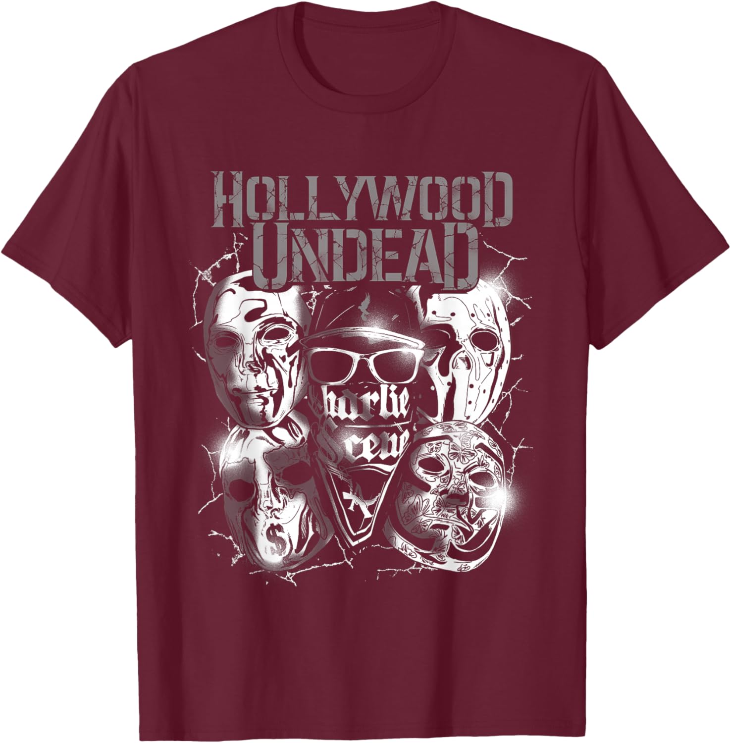 Hollywood Undead - Official Merchandise - Metal Masks Small T-Shirt - T-Shirt | Maroon
