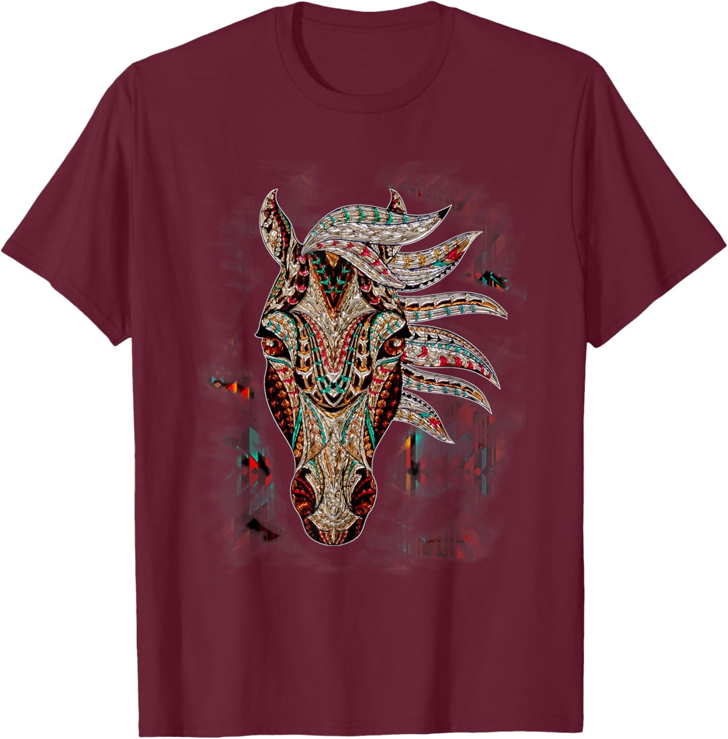 Horse Tribal Abstract Art Native American Geometric Horse T-Shirt - T-Shirt | Maroon