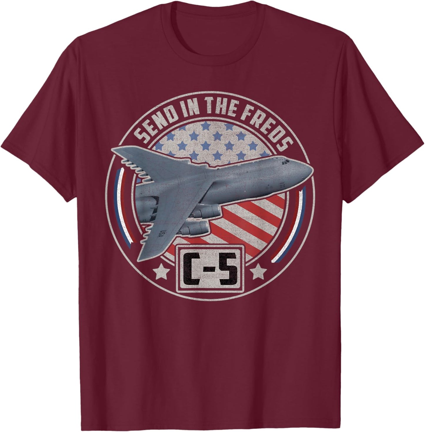 C-5 Galaxy US Military Cargo Aircraft T-Shirt - T-Shirt | Maroon