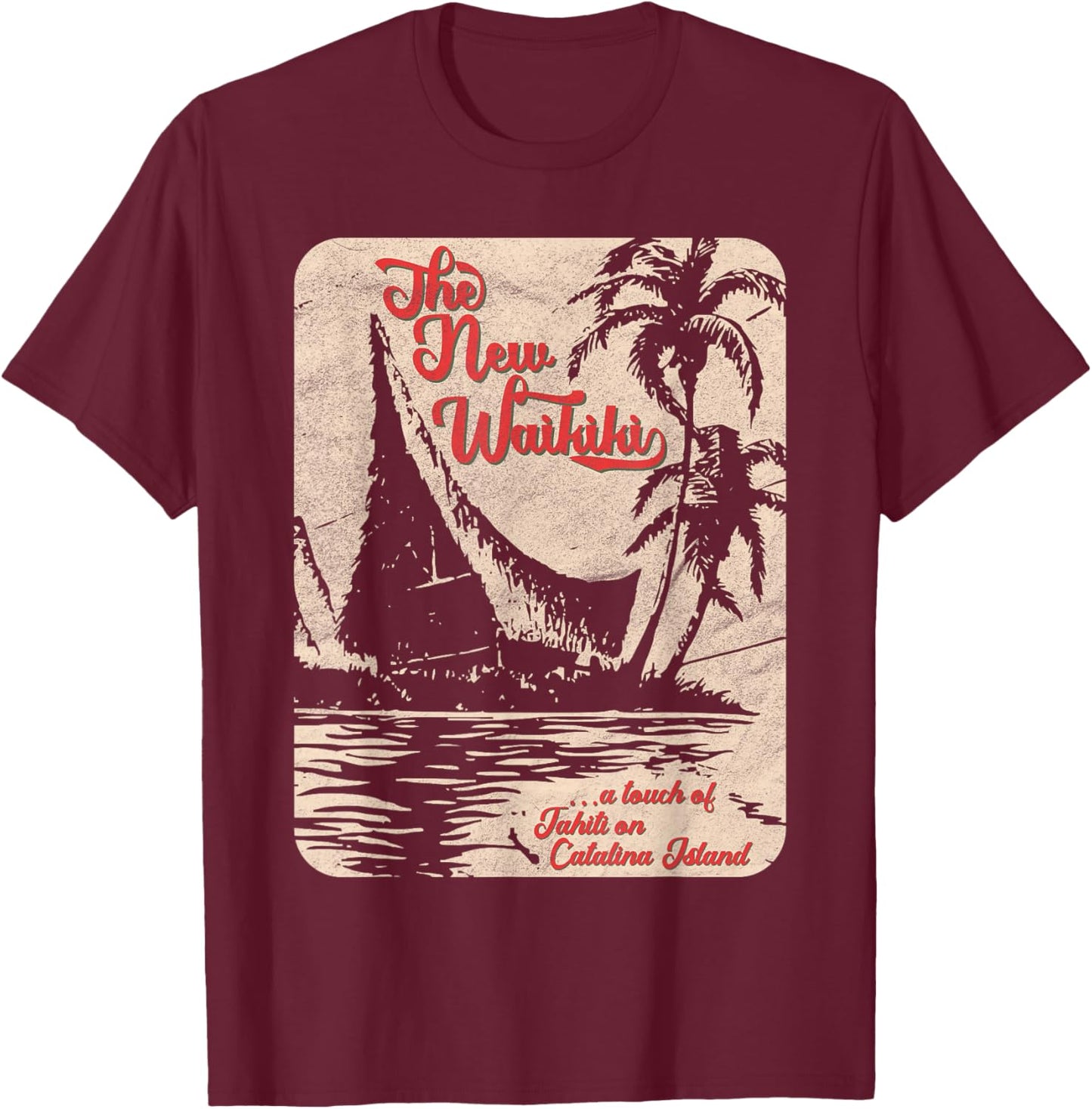 New Waikiki/Tiki Bar/Hawaiian Style/Retro 50s Style T-Shirt - T-Shirt | Maroon