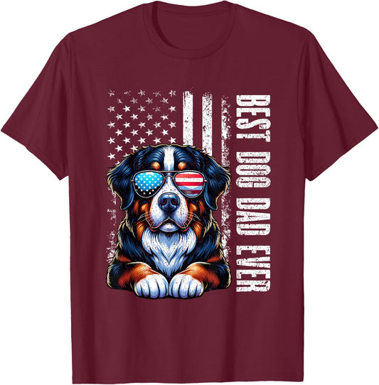 Best Dog Dad Ever Bernese Mountain American Flag Vintage T-Shirt - T-Shirt | Maroon