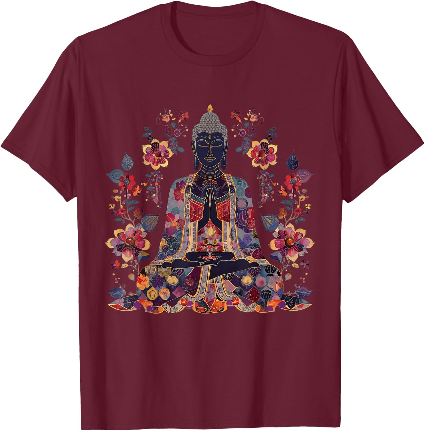Buddha Floral Vintage Flower Yoga Buddhism Yogi Buddhist T-Shirt - T-Shirt | Maroon