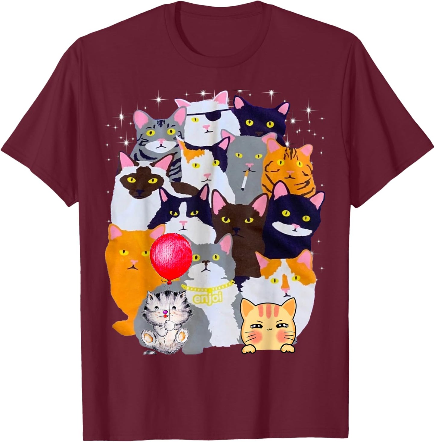 Vintage Y2K Enjoi Cat Gang Cool Cat Mom Cat Dad Kitten Lover T-Shirt - T-Shirt | Maroon