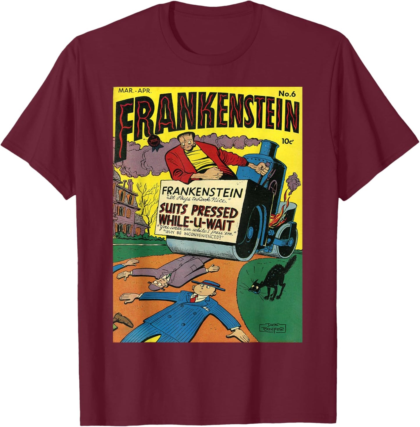 Frankenstein Halloween Horror Vintage Comic Book Retro Funny T-Shirt - T-Shirt | Maroon