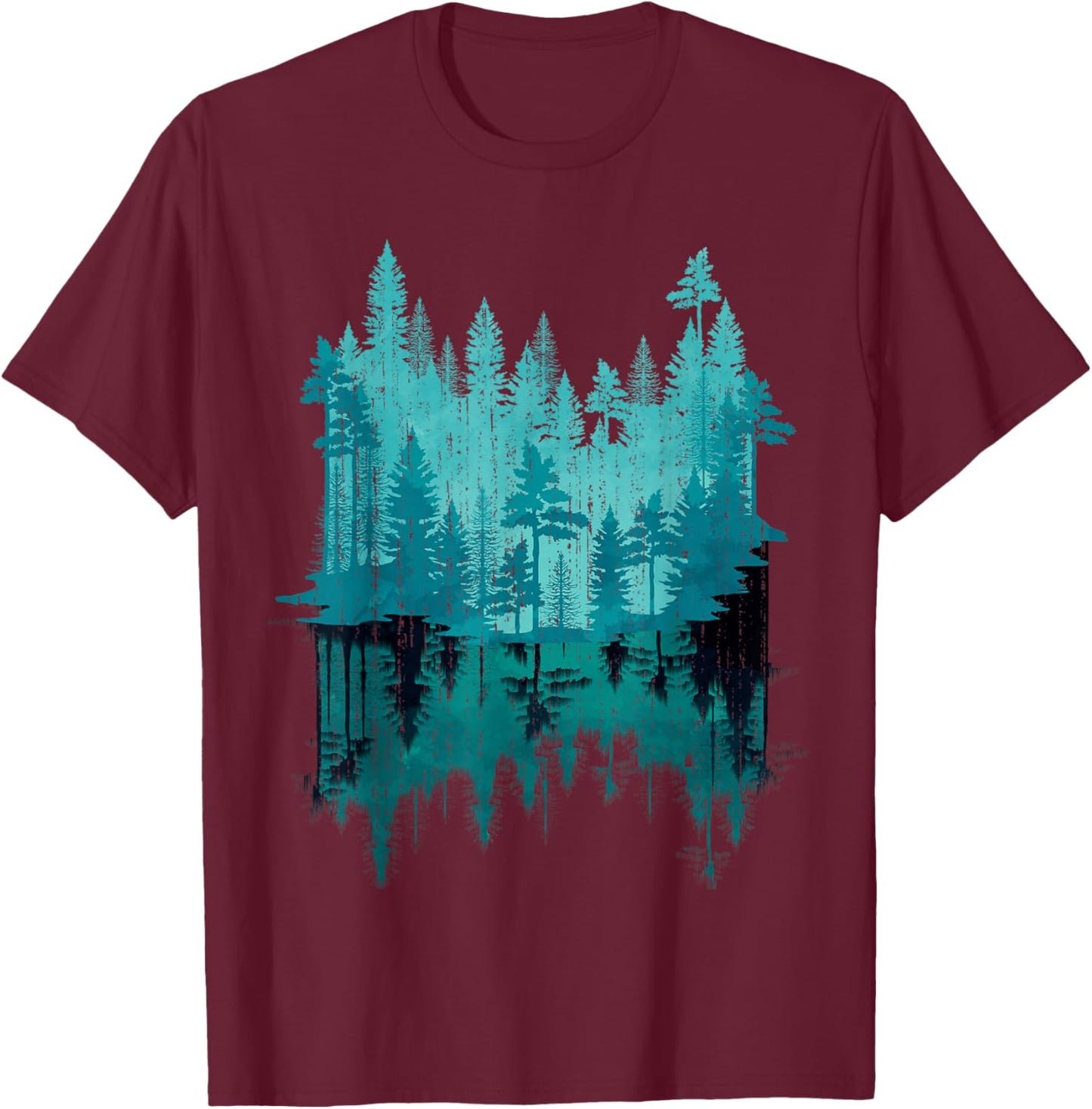 Outdoor Forest Landscape Tree Reflection Nature T-Shirt - T-Shirt | Maroon