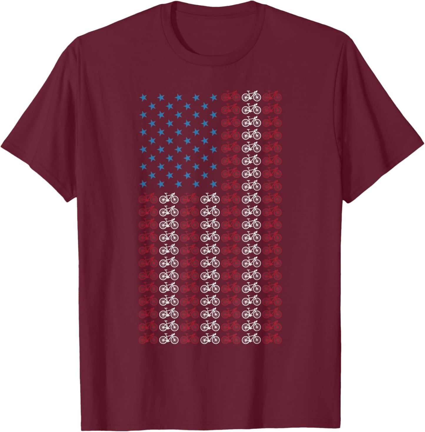 Bicycle American Flag 4th of July Cycling Cyclist Men Women T-Shirt - T-Shirt | Maroon