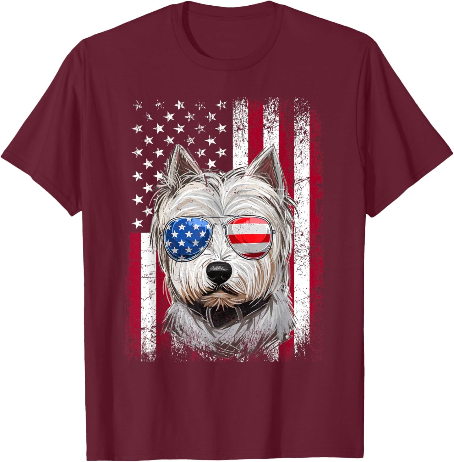 American Flag Patriotic Westie Dog Lover 4th Of July T-Shirt - T-Shirt | Maroon
