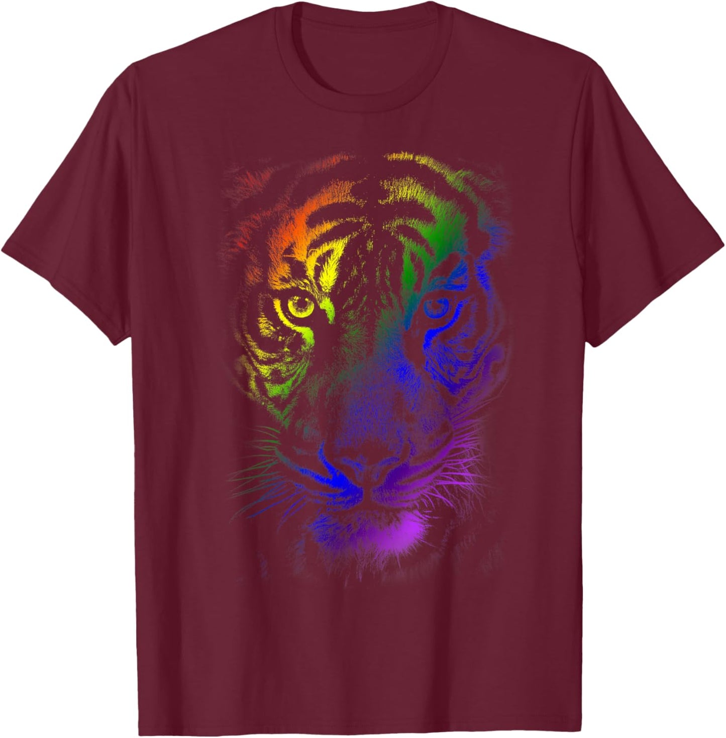 Tie dye Tiger tshirt_Rainbow Tiger Graphic for Animal Lover T-Shirt - T-Shirt | Maroon