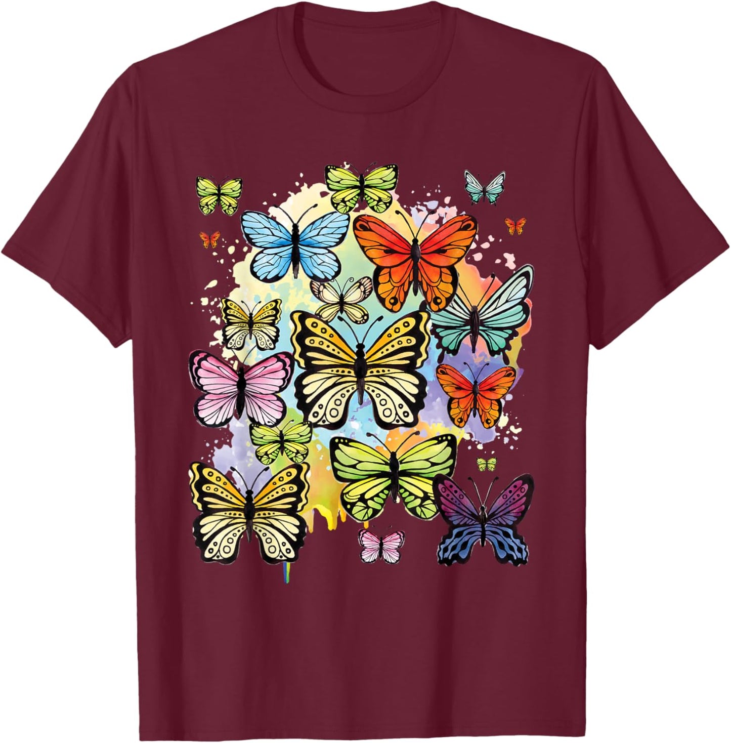 Rainbow Butterflies - Butterfly Lover Entomologist Gardener T-Shirt - T-Shirt | Maroon