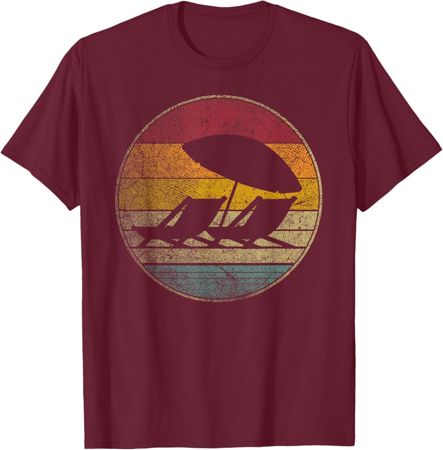 Beach Chair Umbrella Vacation Tropical Retro Vintage 70s 80s T-Shirt - T-Shirt | Maroon
