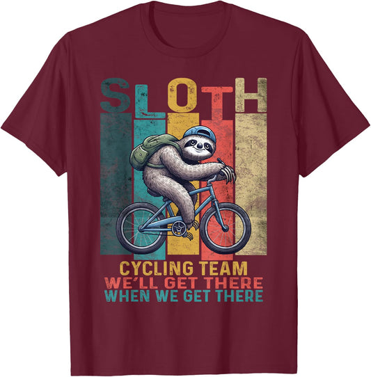 Retro Sloth Cycling Team Lazy Cool Cyclist Sloth On A Bike T-Shirt - T-Shirt | Maroon