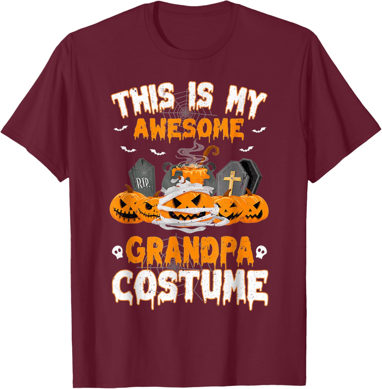 This Is My Awesome Grandpa Costume Scary Pumpkin Halloween T-Shirt - T-Shirt | Maroon
