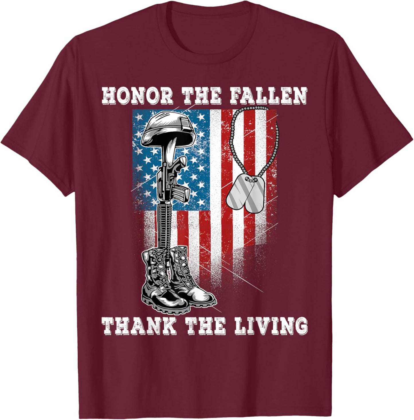 Distressed Memorial Day Honor The Fallen Thank The Living T-Shirt - T-Shirt | Maroon