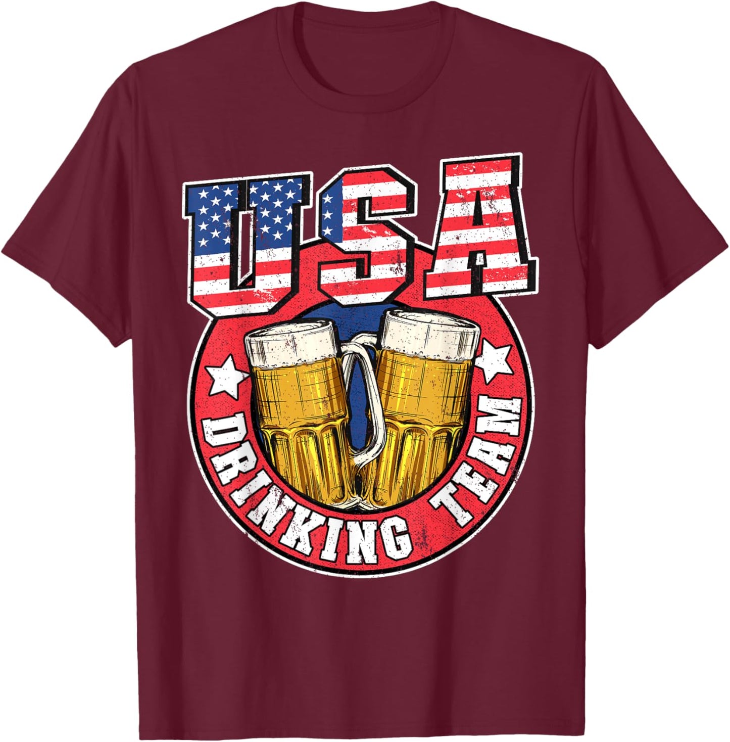 USA Drinking Team US American Flag 4th Of July Beer Drinking T-Shirt - T-Shirt | Maroon