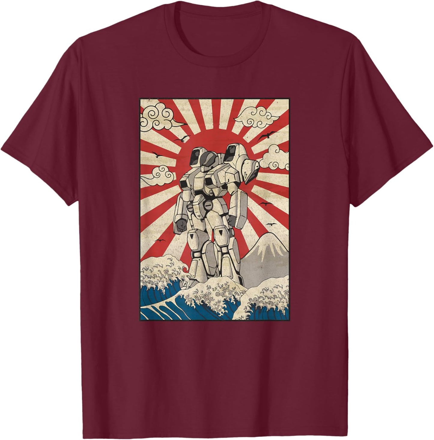 Japanese Mecha Anime Robot Kanagawa Great Wave Manga T-Shirt - T-Shirt | Maroon