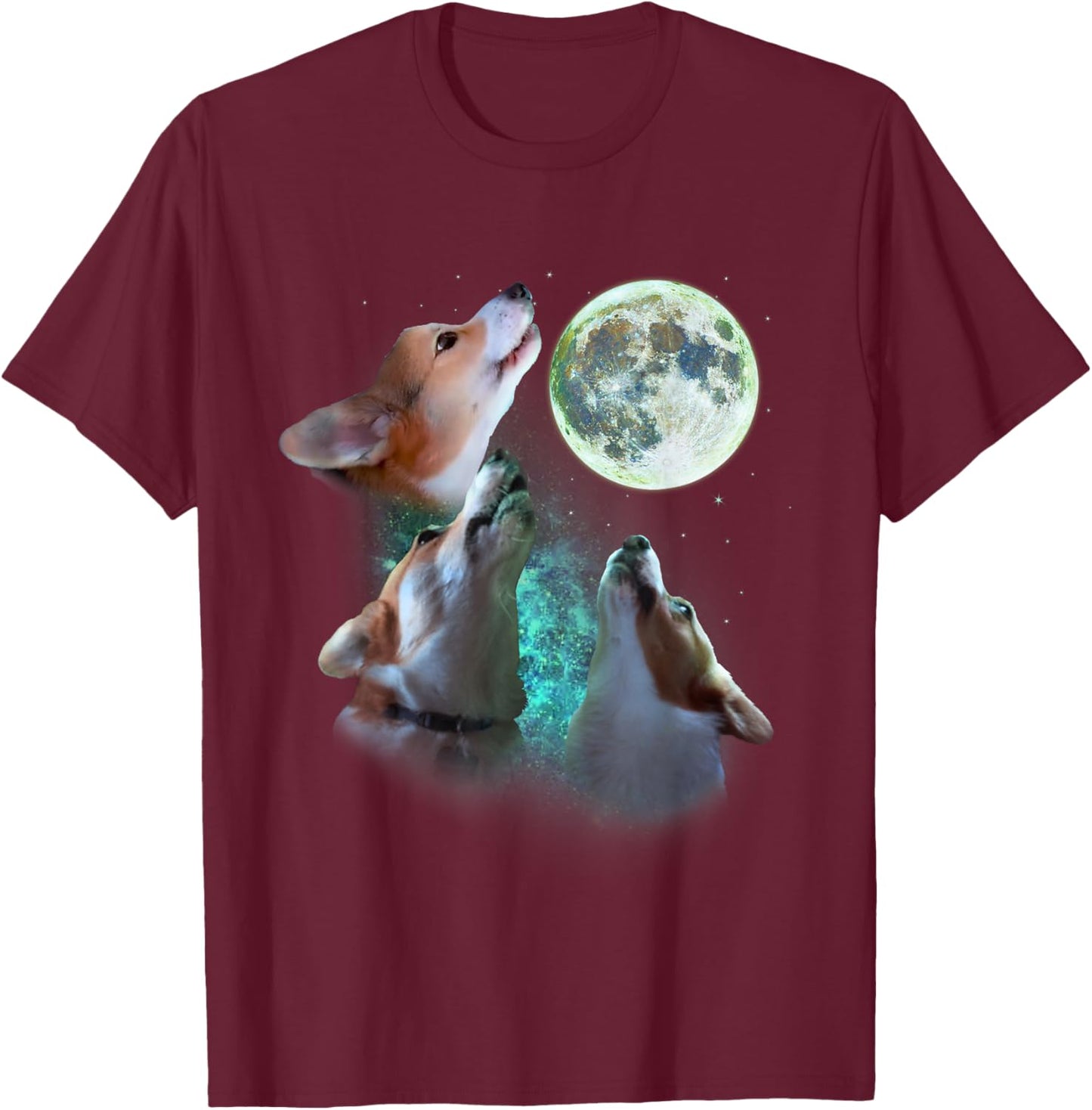 Three Corgis Howl At Moon 3 Wolfs - Funny Wolves Parody T-Shirt - T-Shirt | Maroon