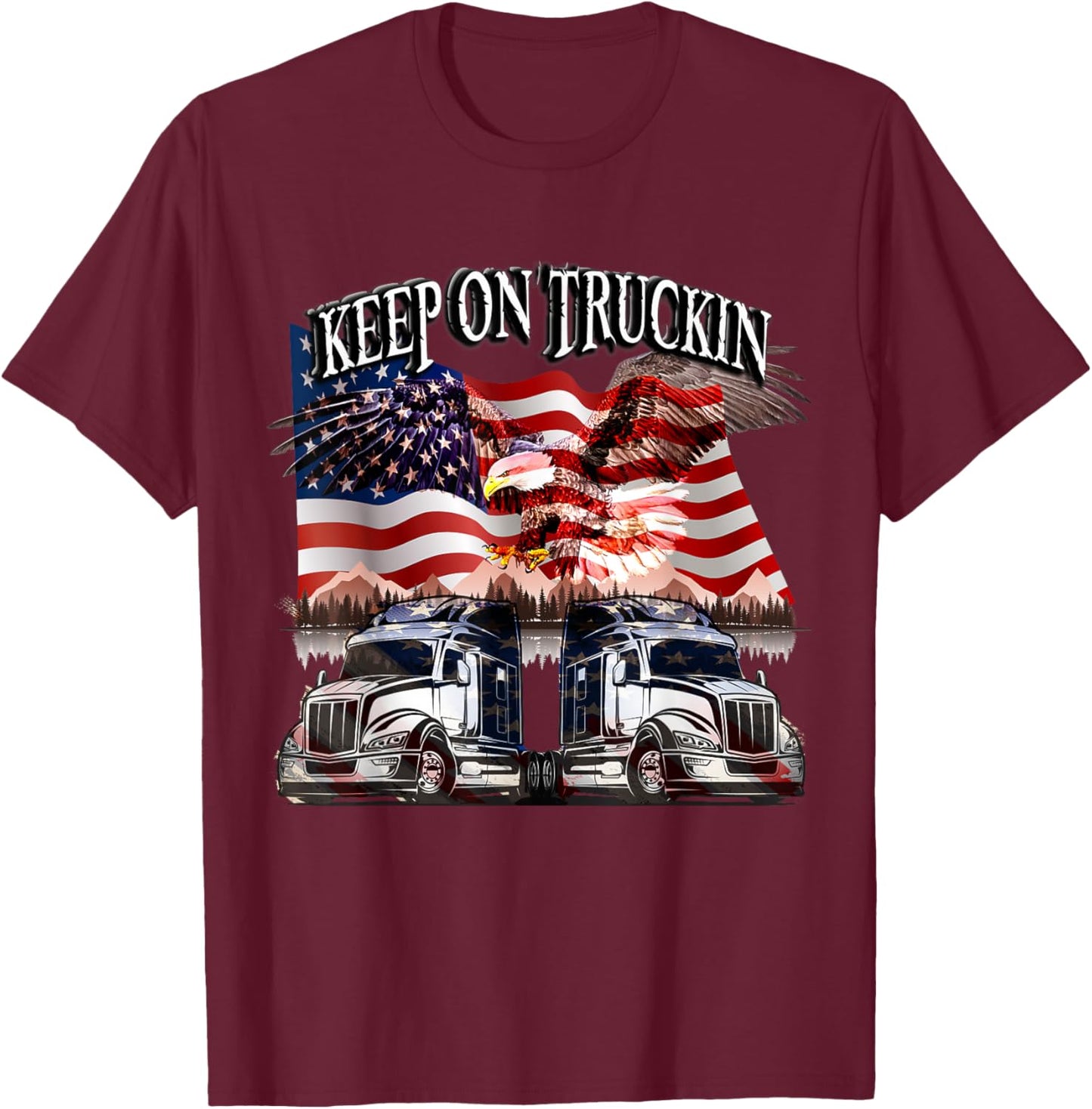 Keep on Truckin. Eagle USA Flag Design T-Shirt - T-Shirt | Maroon