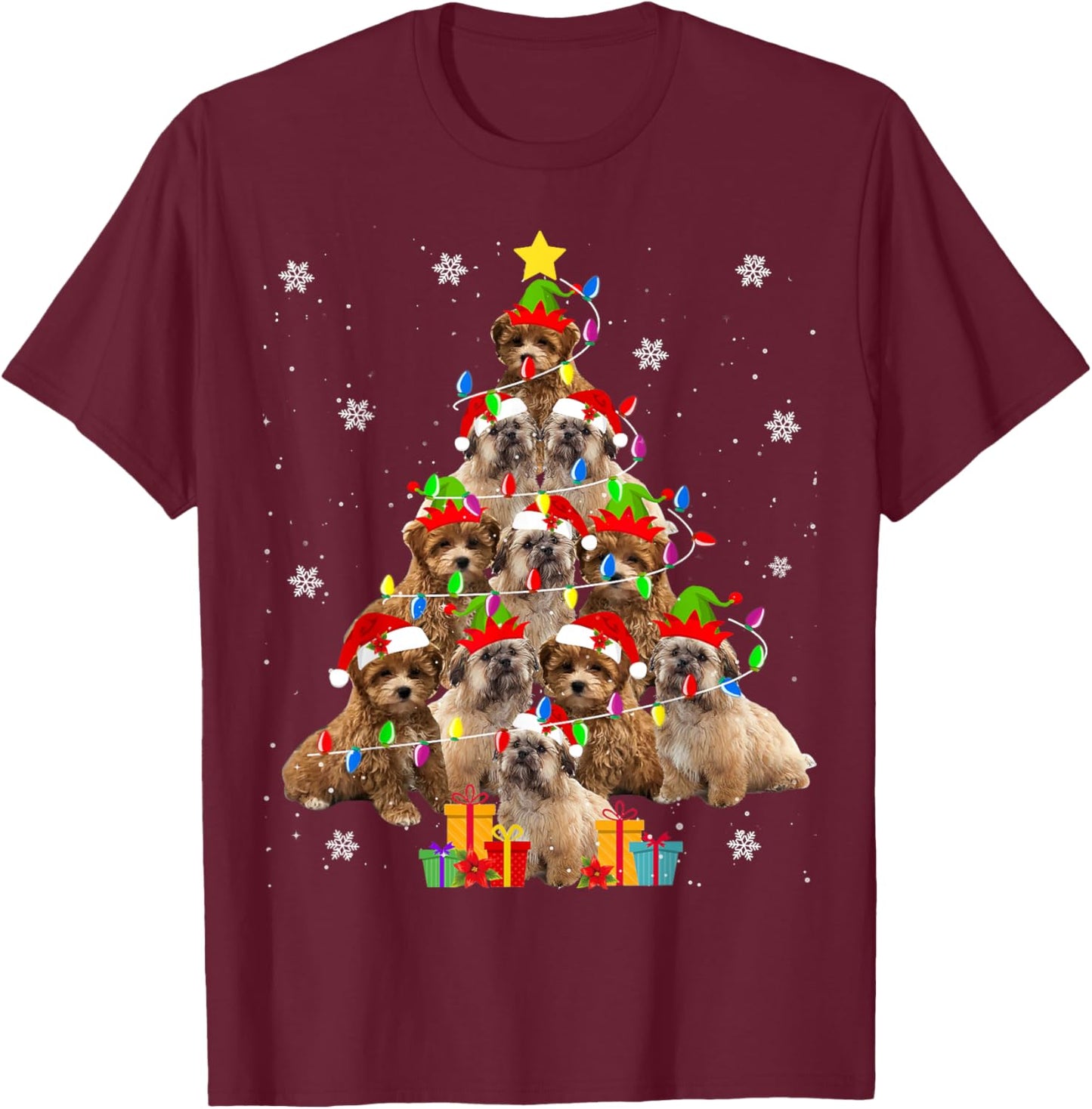 Shih-poo Christmas Tree Funny Santa Shih-poo Dog Xmas T-Shirt - T-Shirt | Maroon