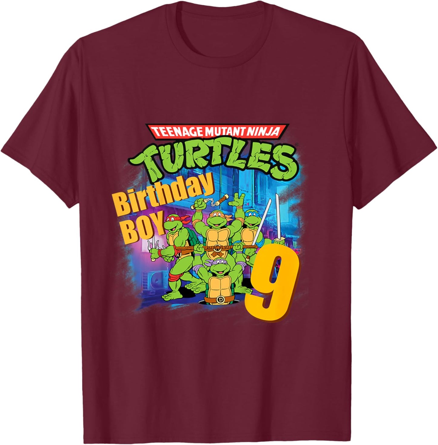 Mademark x Teenage Mutant Ninja Turtles - Kids Original Teenage Mutant Ninja Turtles Classic 9th Birthday T-Shirt - T-Shirt | Maroon
