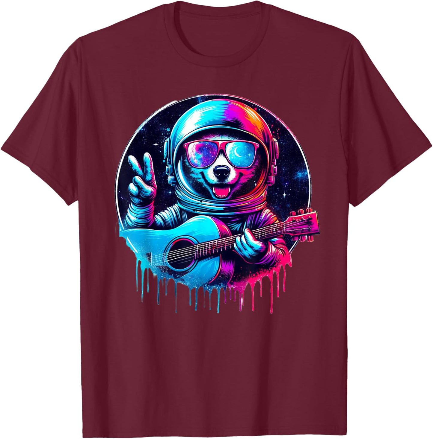 Rock On, Astronaut Dog! T-Shirt - T-Shirt | Maroon