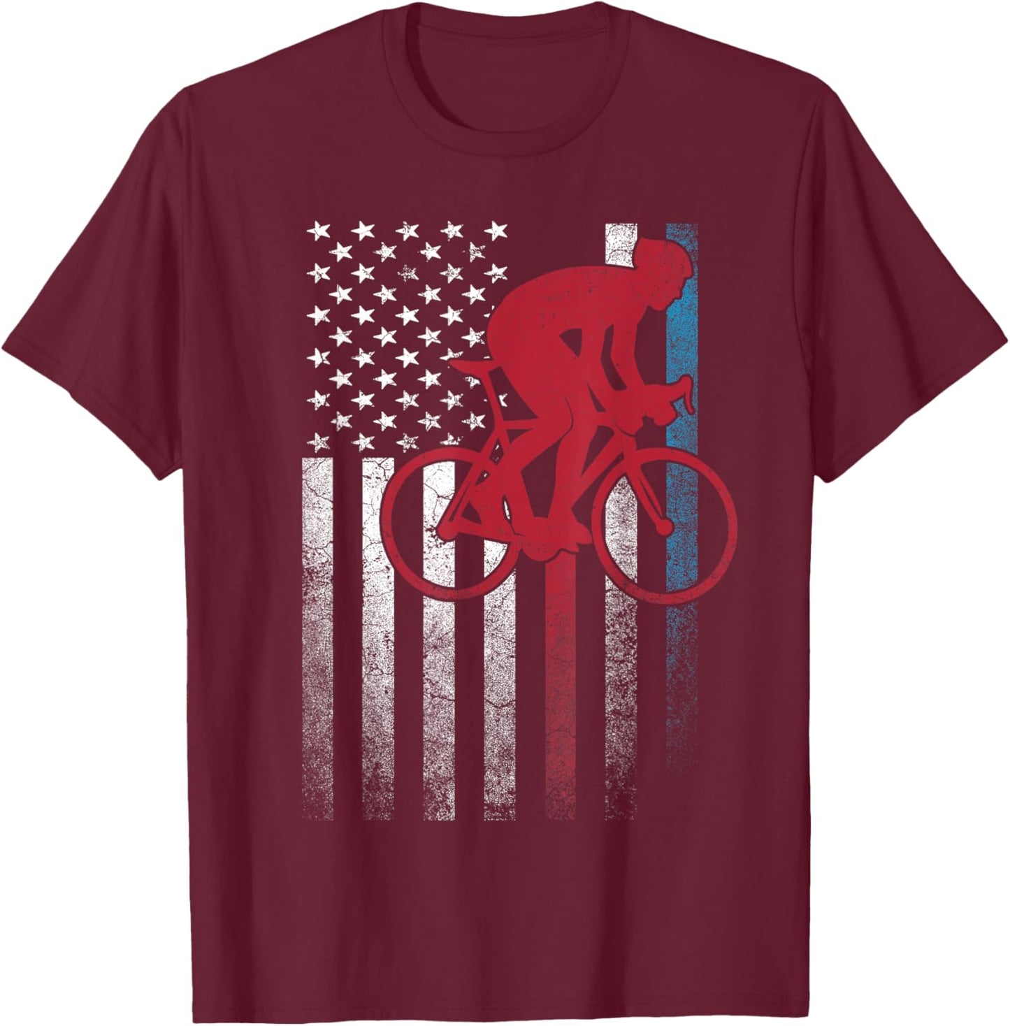 Cycling Bike Bicycle 4th of July Gift American Flag USA Kids Men T-Shirt - T-Shirt | Maroon