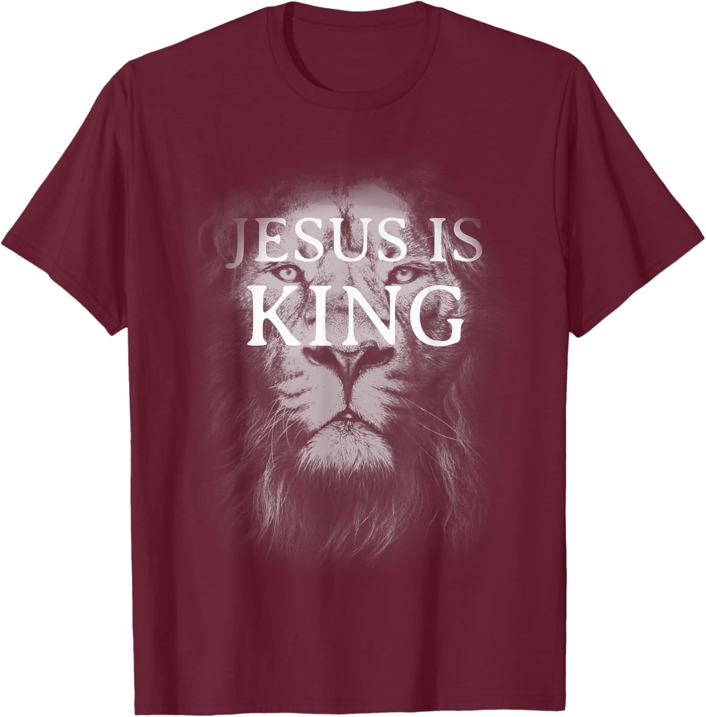 Christian Jesus is King Lion Design Faded Distressed Vintage T-Shirt - T-Shirt | Maroon