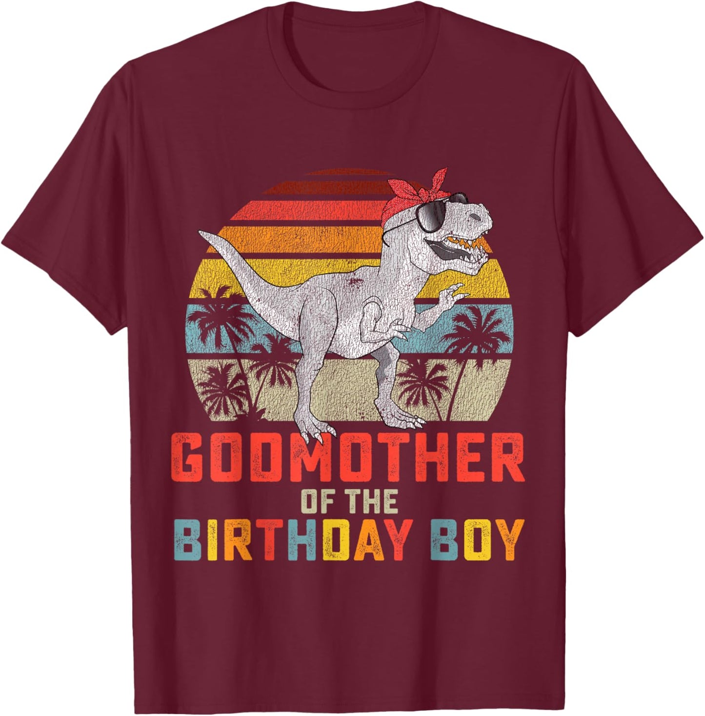Godmother Dinosaur of the Birthday Boy Matching Family T-Shirt - T-Shirt | Maroon