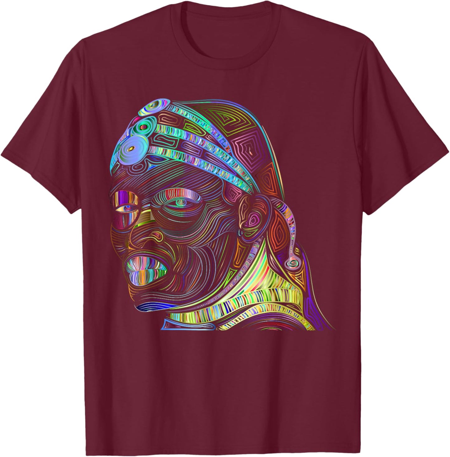 Colorful Maasai African Abstract Art Portait T-Shirt - T-Shirt | Maroon
