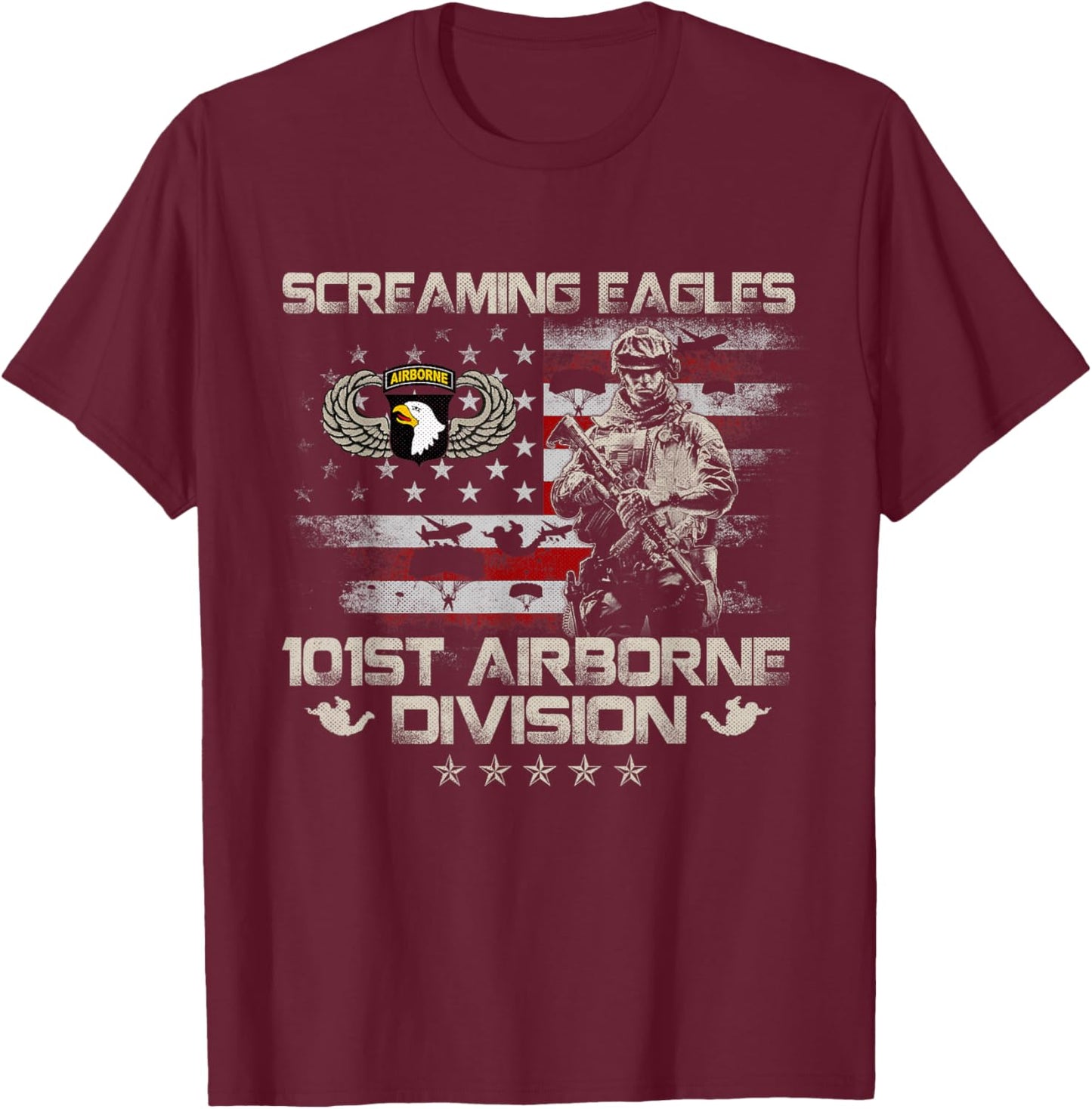 Screaming Eagle 101st Airborne Division Veteran Sky Soldier T-Shirt - T-Shirt | Maroon