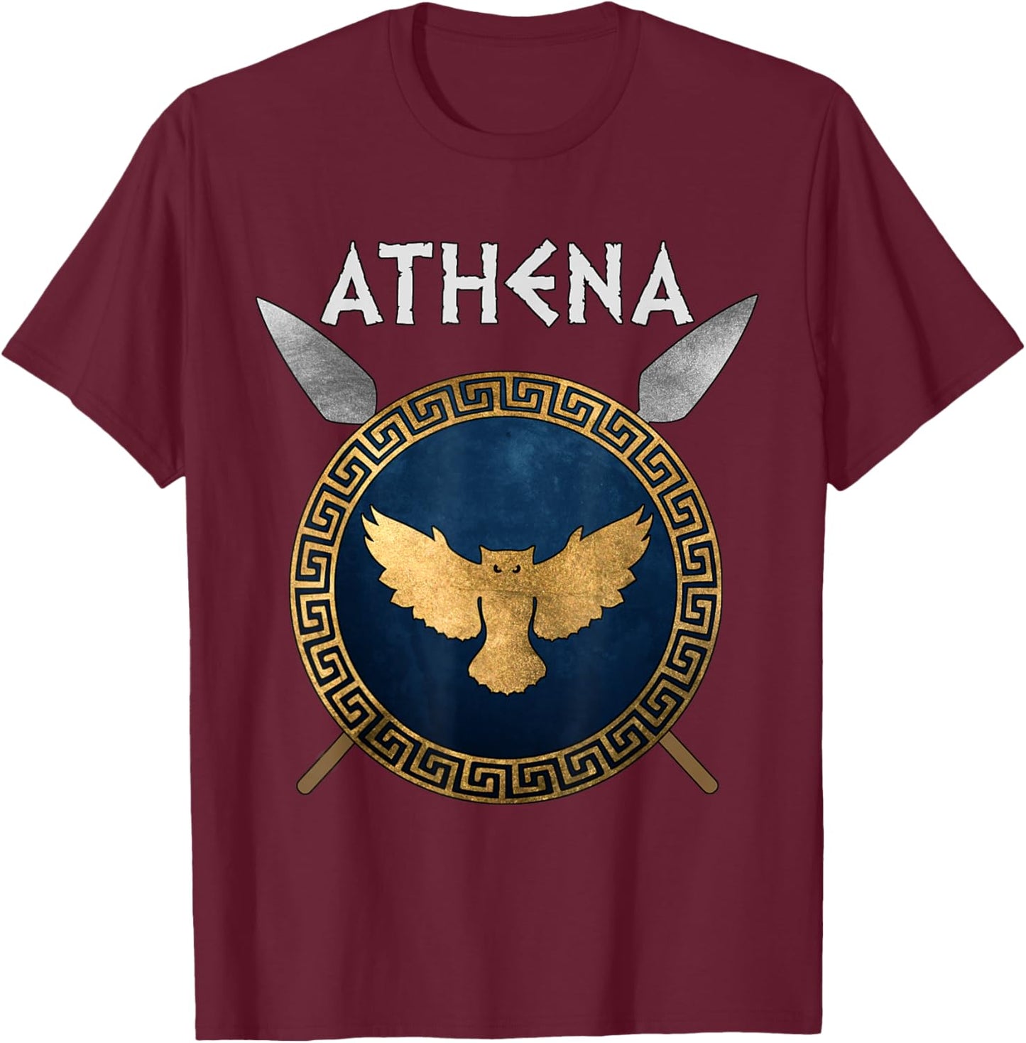 Athena Greek Goddess of Wisdom and War Symbol T-Shirt - T-Shirt | Maroon